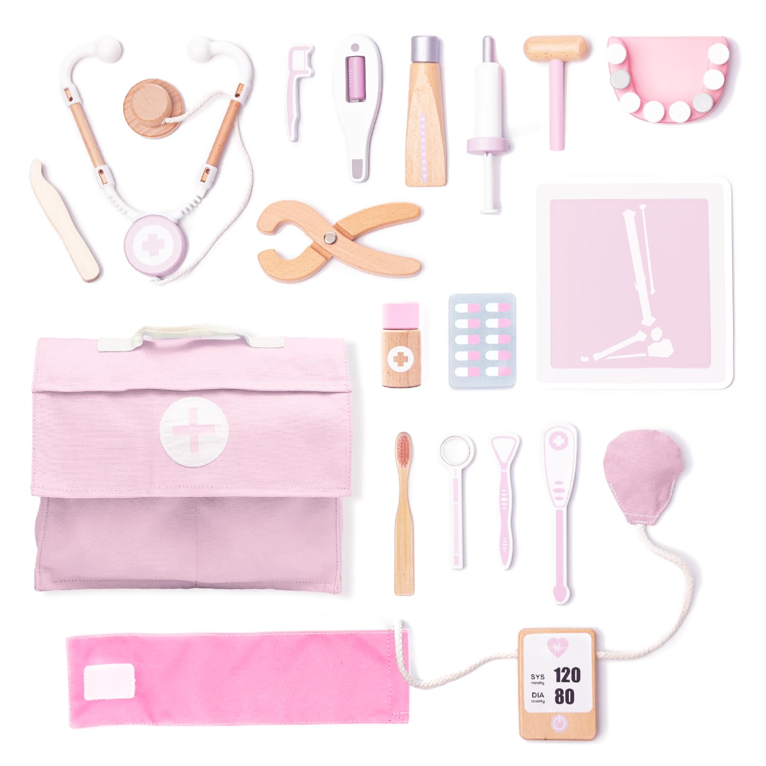 umu Wooden Doctor Kit for Kids Pink