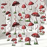 30 Pieces Birthday Party Decorations Mushroom Hanging Swirls Ceiling Streamers Mushroom Party Supplies Wonderland Foil Swirls Wall Decor for Baby Shower Favor