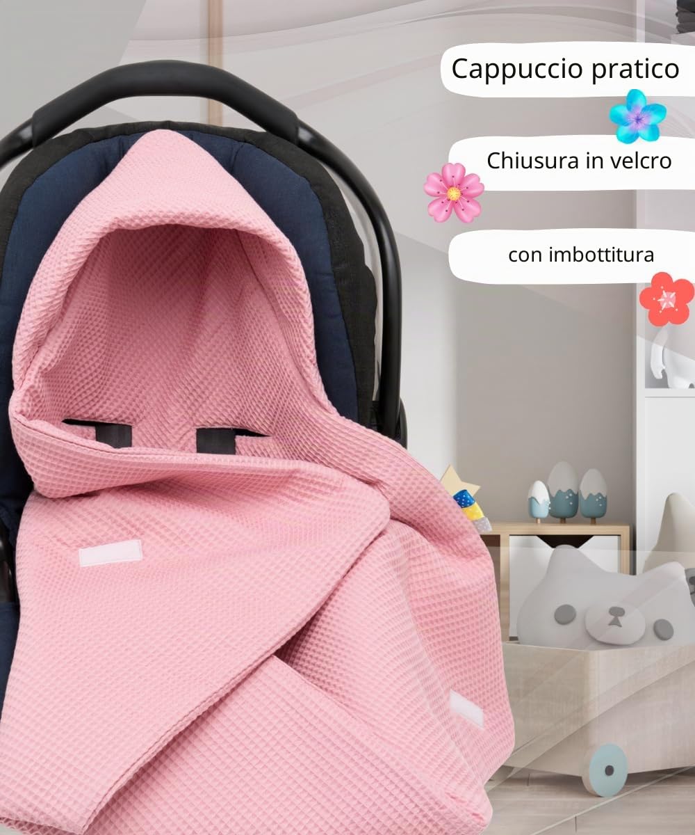 Coperta avvolgente per seggiolino auto per neonati e bambini piccoli per l'autunno e l'inverno, coperta morbida in cotone per passeggini, carrozzine, ad esempio MaxiCosi (Rosa)
