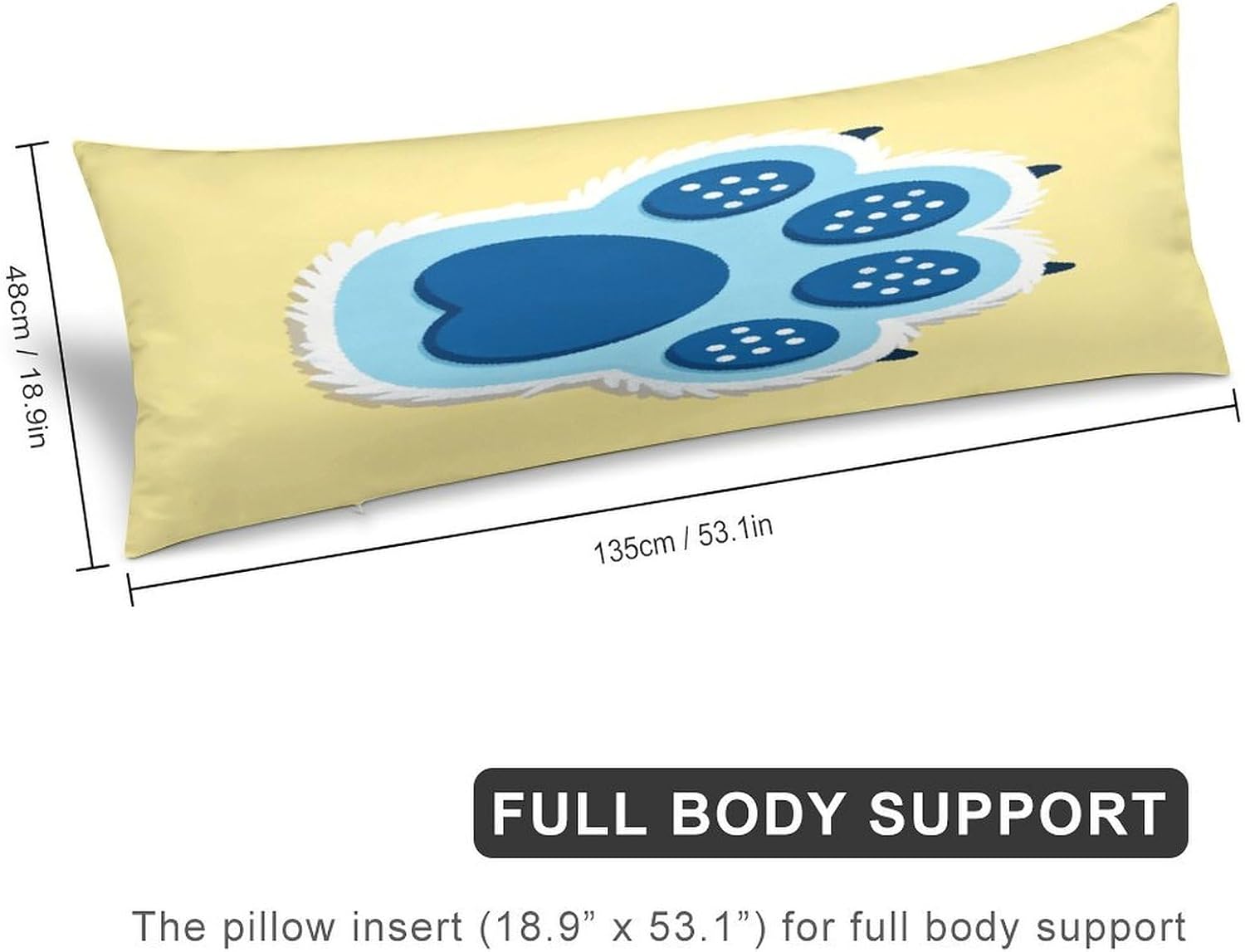 Paw Pillow Case Cute Breathable Long Pillow Cover Pillow Case with Zipper Hidden Soft Decorative Body Pillow Case for Bed Bench Bedroom 19 X 53 Inches