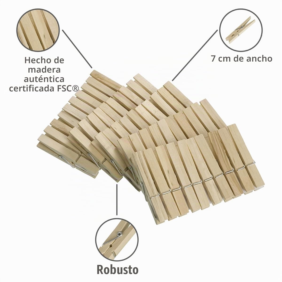 Wenko Pinzas para la Ropa Madera Juego de 50 Piezas - 50 Piezas, Madera, 1 x 7 x 1 cm, Marrón