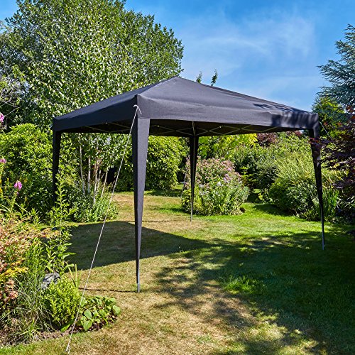Home Source Pop Up Gazebo 3x3m Outdoor Garden Marquee Tent Waterproof Adjustable Height UV Protection Easy Up Black With Carry Bag