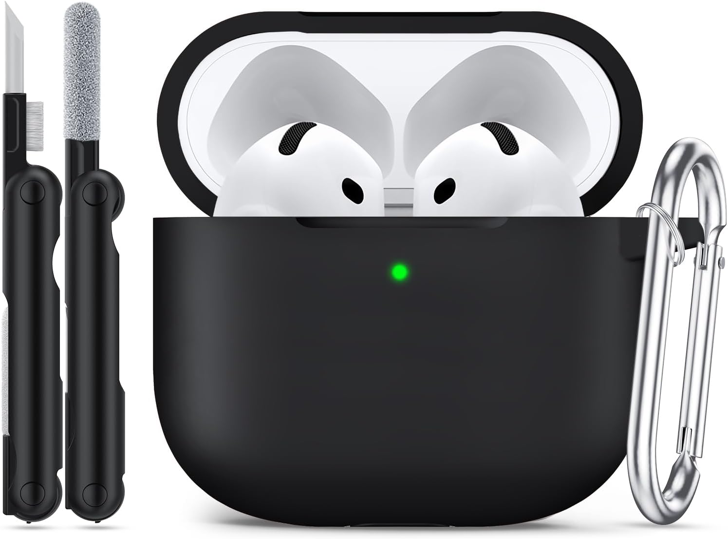 for AirPods 4 Case, protective Soft Silicone Material Made for AirPod 4 Case Generation, Cleaning Kit and a Keychain Suitable for Apple AirPods 4th and AirPods 4 ANC Version(2024) - Balck