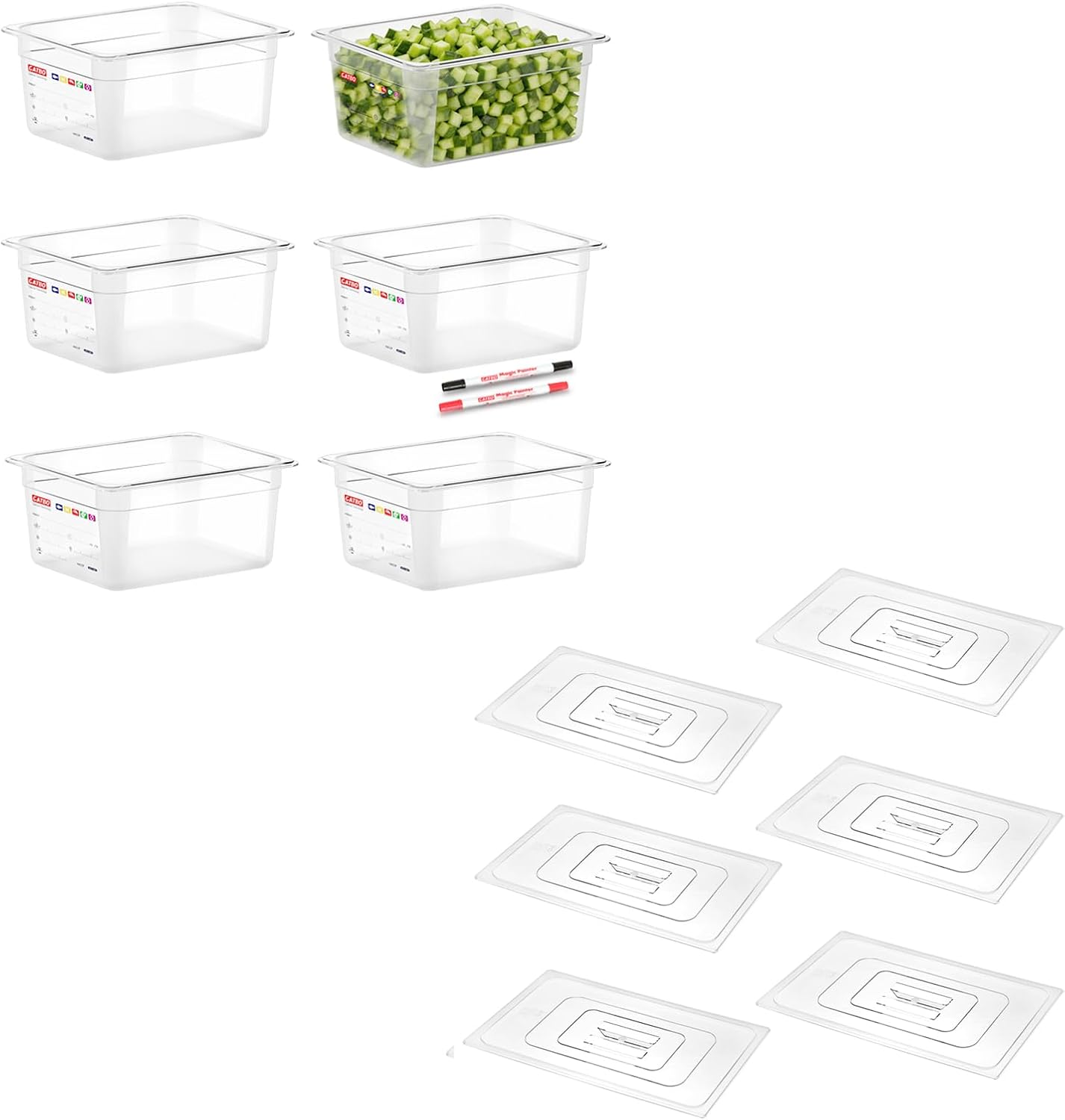 6 -Pack Half Size 6" Deep Polycarbonate Food Pans, and Handled Lids Bundle