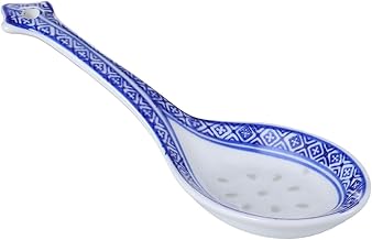 Luxshiny Colher de Sopa de Cerâmica Colheres de Sopa Chinesas Colheres Asiáticas Colher Colher de Sobremesa Talheres para Sopa Ramen Pho Wonton Bolinho (Estilo 1)