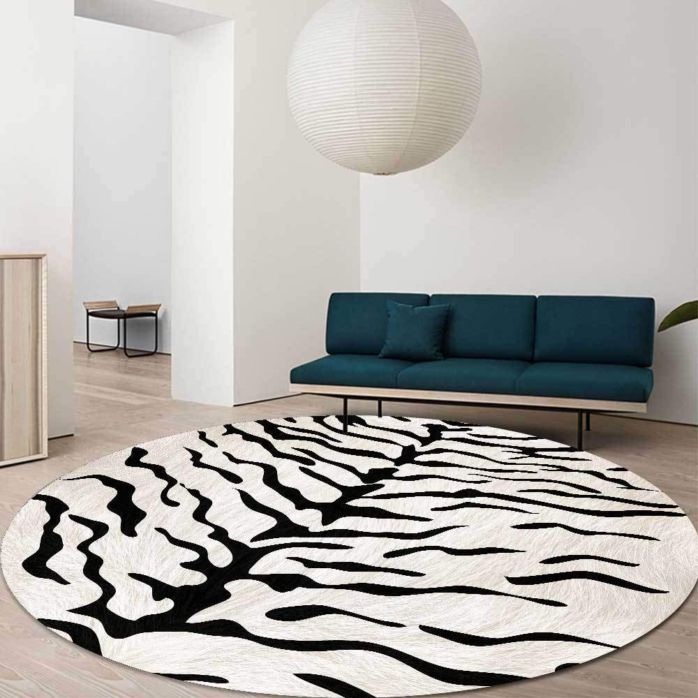 Alfombra Antideslizante Redonda Lavable ø 80 cm para Salón Dormitorio Baño Cocina Decoración Pasillo Minimalista Moderno en Blanco y Negro