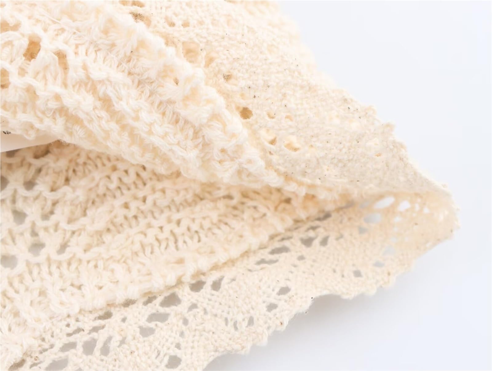 Maglia a Maglia con Scollo Quadrato, Decorazione in Pizzo e Cinturino in Jacquard, da Donna, Casual ed Estiva