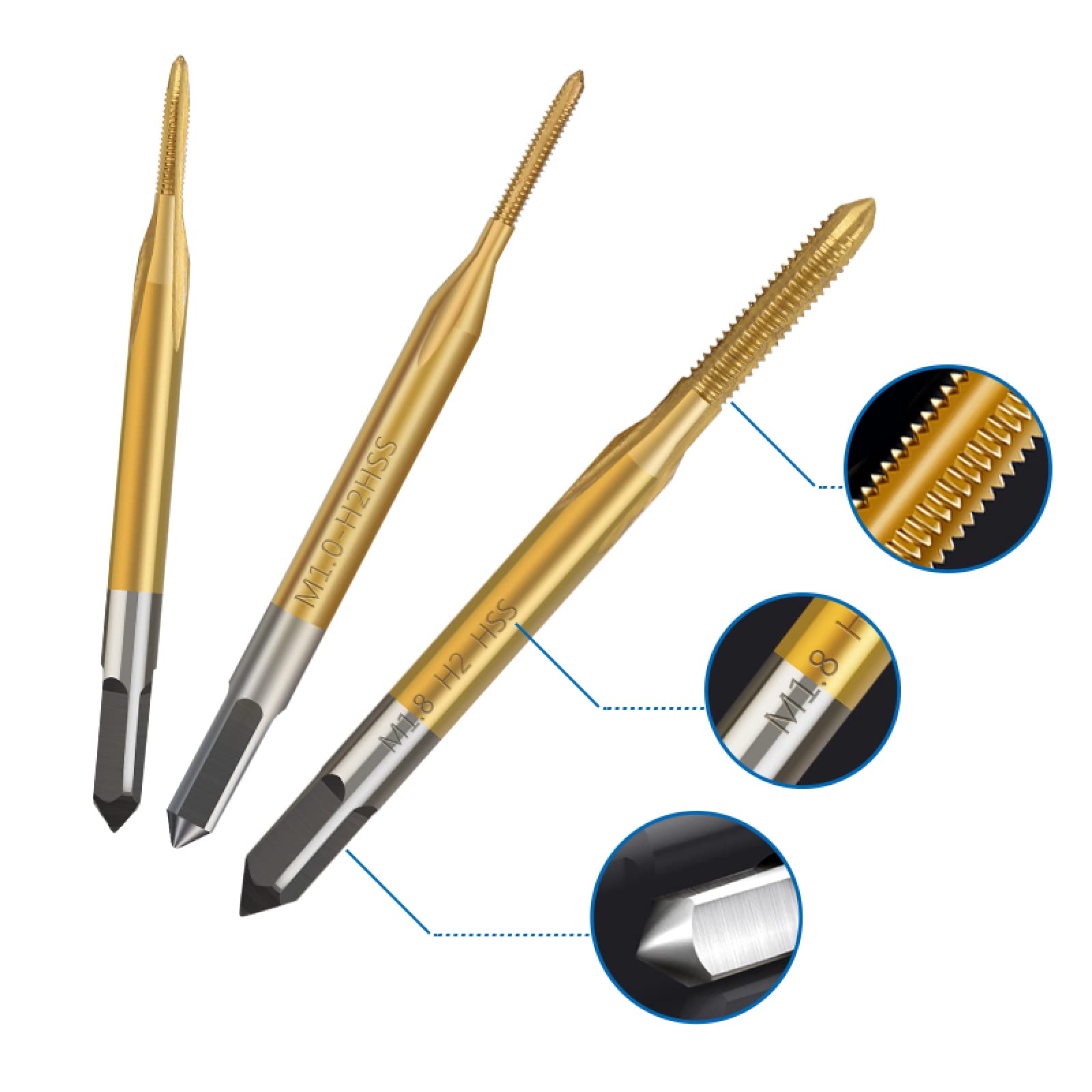 Set di 6 Punte per Trapano, Maschi per Macchina, Maschi per Viti metriche M1-M1.8, Maschi per Viti HSS, Maschi per Viti Rivestiti in Titanio
