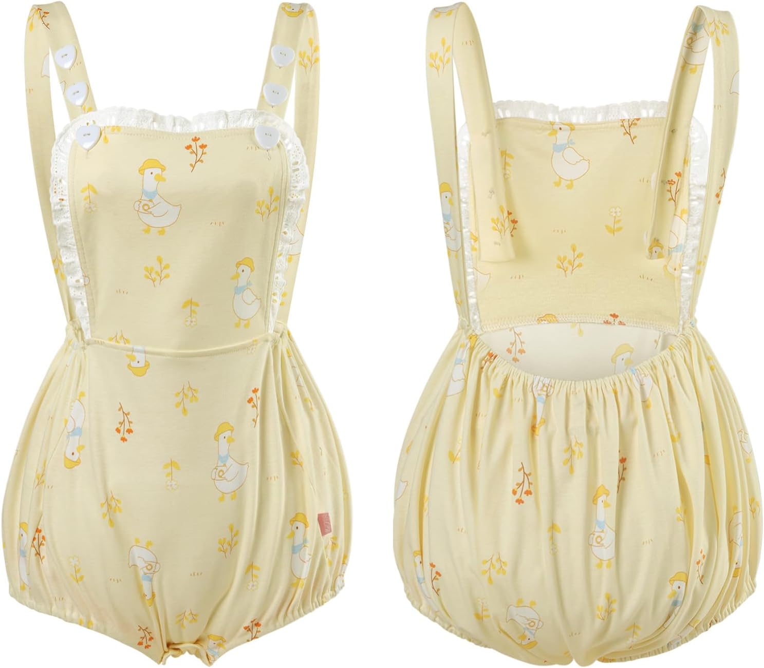 CutiePlusU Adorkable Duck Adult Sized Cotton Shortalls Overall Shorts with Adjustable Straps and Crotch Snaps