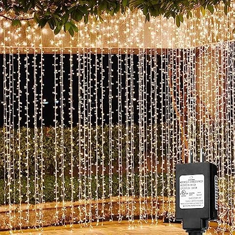 Solhice LED Curtain Lights Outdoor 20ft x10ft, 600 LED Plug in Hanging String Lights Indoor, Twinkle Lights Backdrop for Outside Backyard Wedding Bedroom Decor, Warm White (Not Connectable) Cover