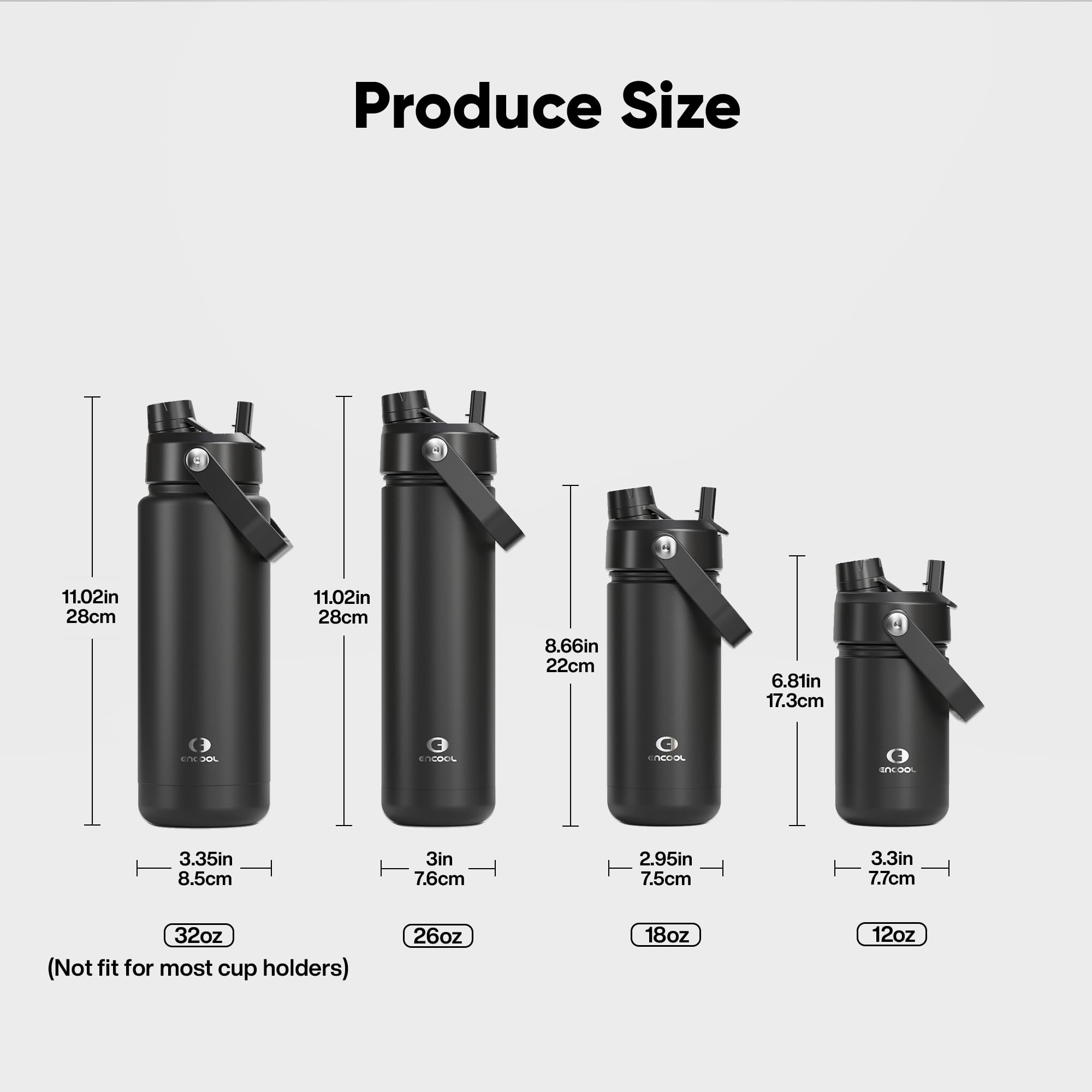 ENCOOL Botella de agua aislada con pajilla, de acero inoxidable, a prueba de fugas, sin BPA, doble pared, al vacío que mantiene el frío durante 24 horas, para deportes, viajes, escuela (907.2 g, noche