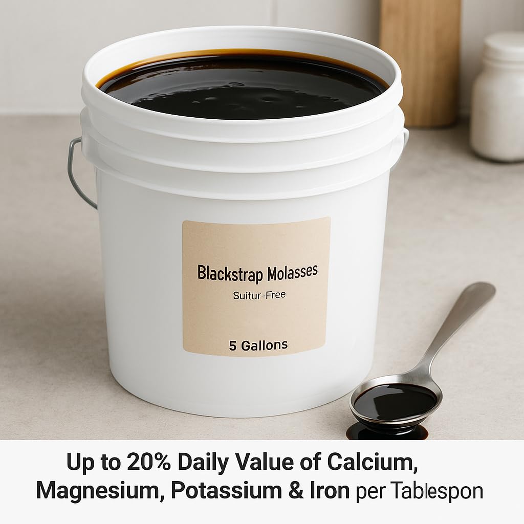 5 Gallon Unsulfured Blackstrap Molasses | Sulfur-Free Cane Molasses for Baking, Cooking, Sauces & Food Production