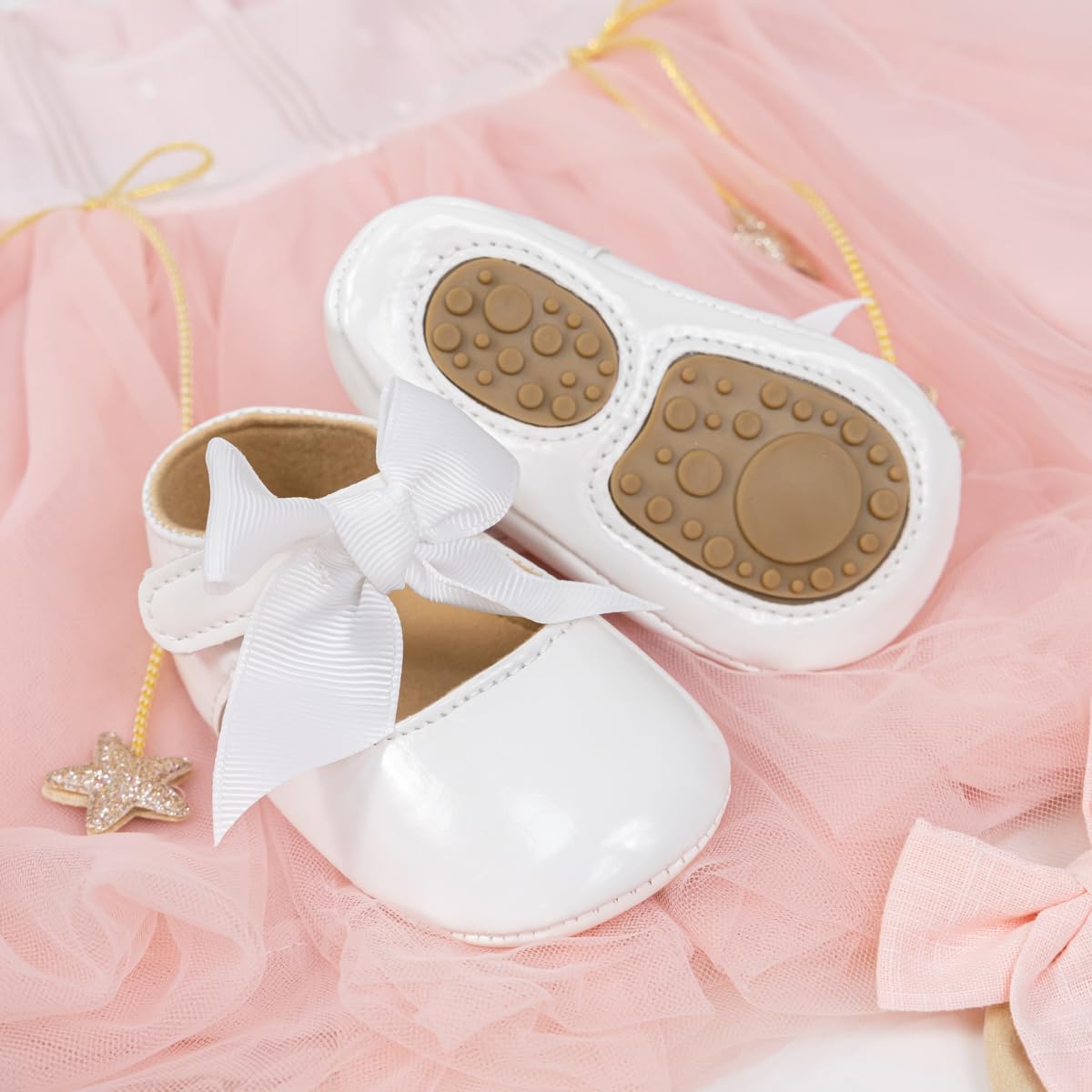 CENCIRILY Mary Jane - Scarpe da bambina antiscivolo, con fiocco e suola morbida, per abito da sposa da 0 a 18 mesi