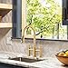 Bridge Kitchen Faucet Brushed Gold: 3 Holes Brass Bridge Faucet with Pull Down Sprayer - Two Handles 8 Inch Centerset Kitchen Sink Faucet, 360° Swivel Spout