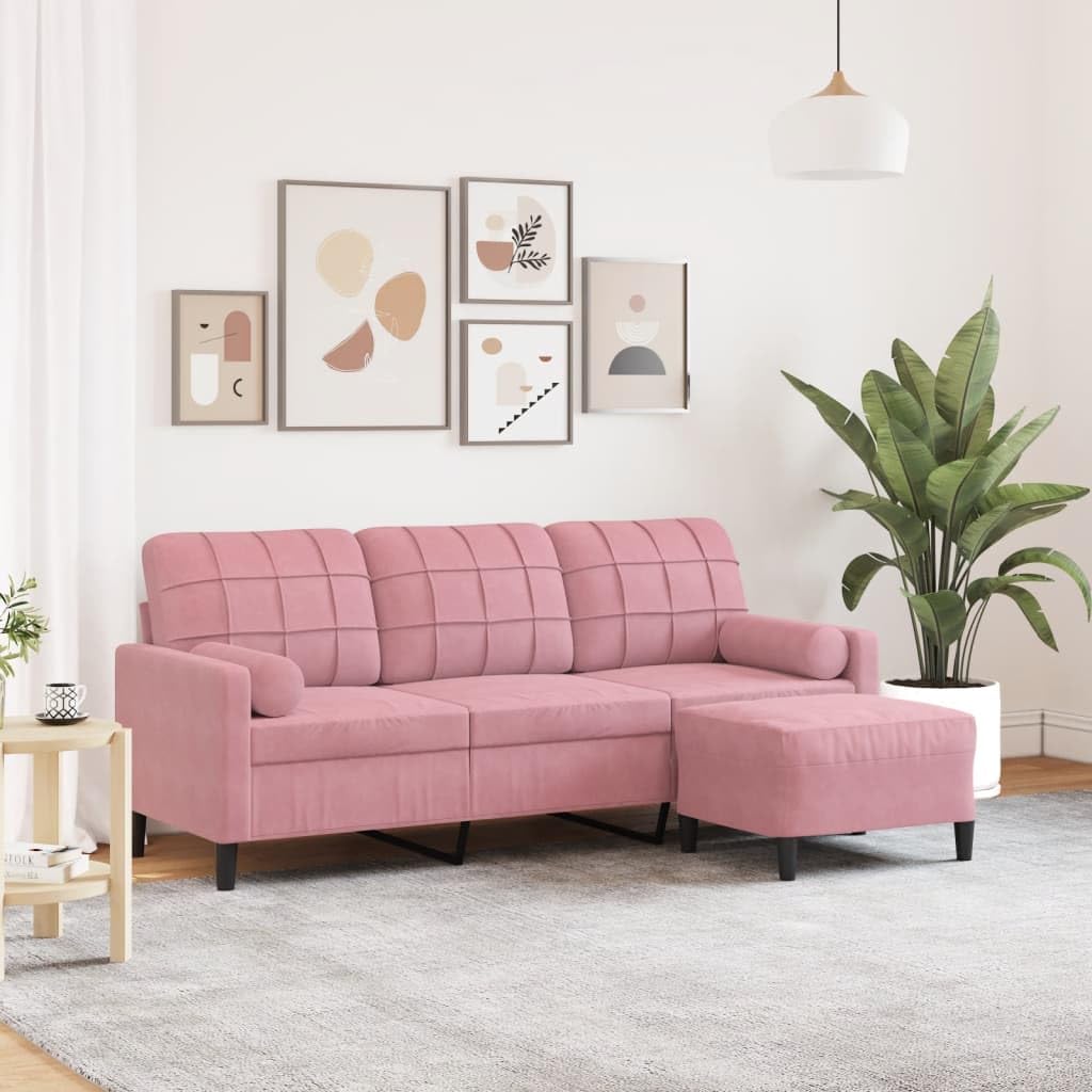 Cómodo sofá de 3 plazas terciopelo gris claro 180 cm moderno sofá de terciopelo gris con reposapiés sofá con taburete de terciopelo para salón