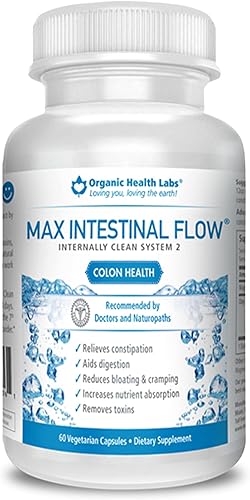 Organic Health Labs Flujo intestinal máximo, limpieza natural de colon para apoyar la regulación intestinal, excelente desintoxicación de limpieza