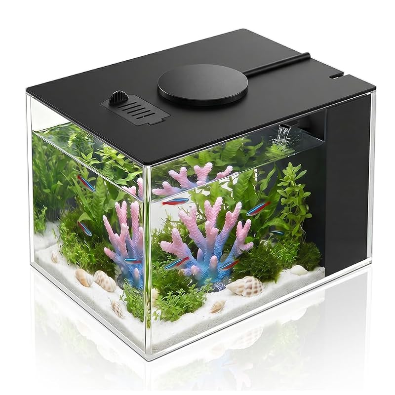 Aquário Nano com Filtro Lateral, Iluminação LED e Bomba Ajustável DaToo 3,7 L