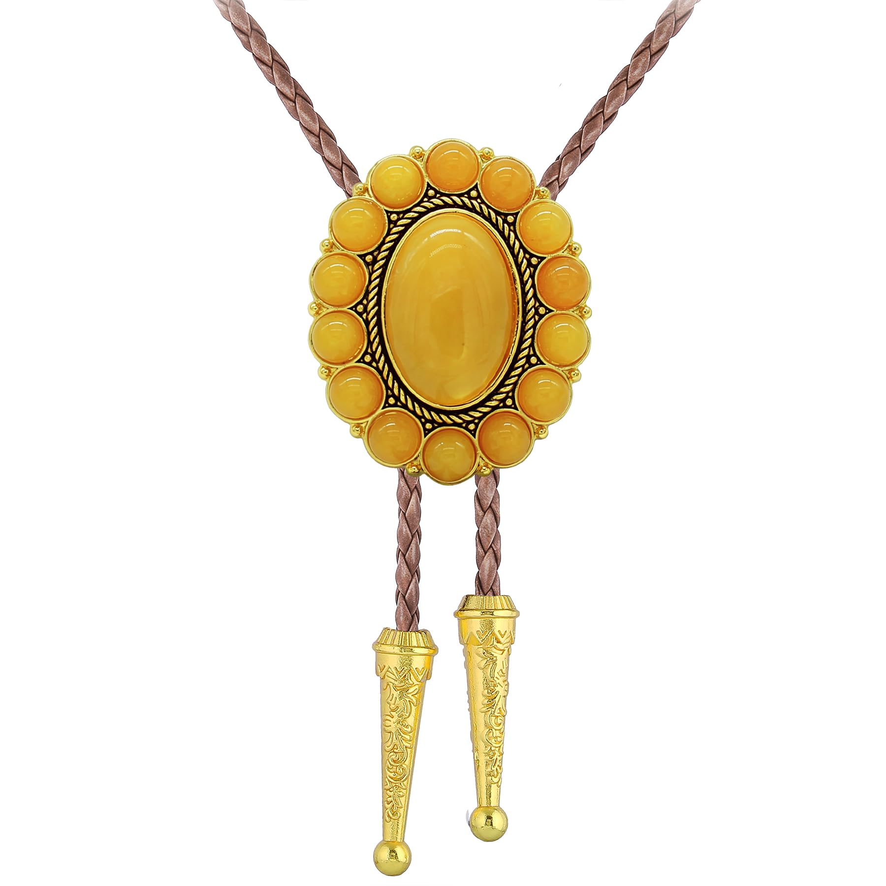 GelConnie Gold Bolo Tie Necklace for Women Adjustable Big Stone Brown Cord