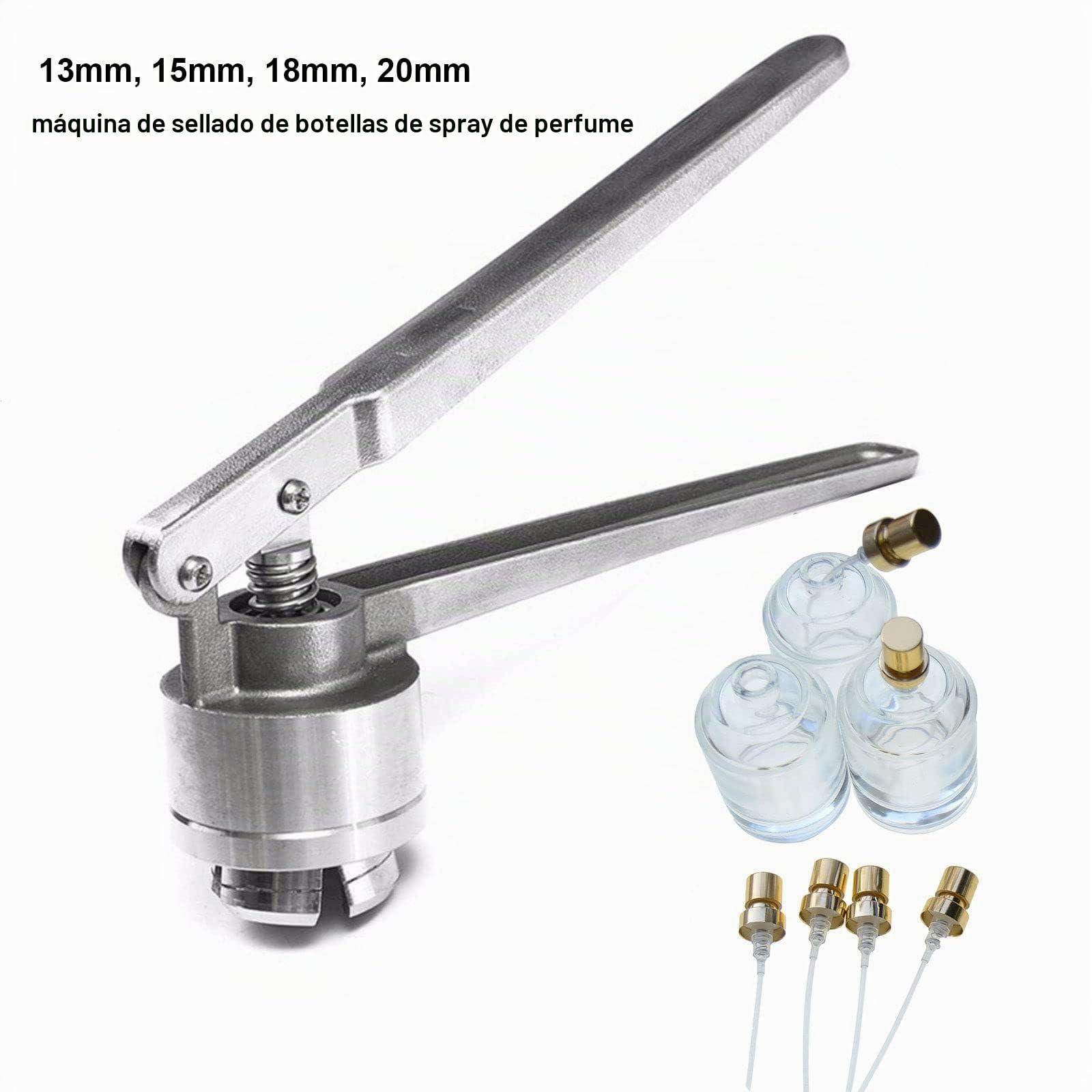 Alicates para engarzar perfumes - Máquina de sellado manual de acero inoxidable para botellas de 13 mm, 15 mm, 18 mm y 20 mm - Herramienta para engarzar perfumes de forma segura y con un engarce