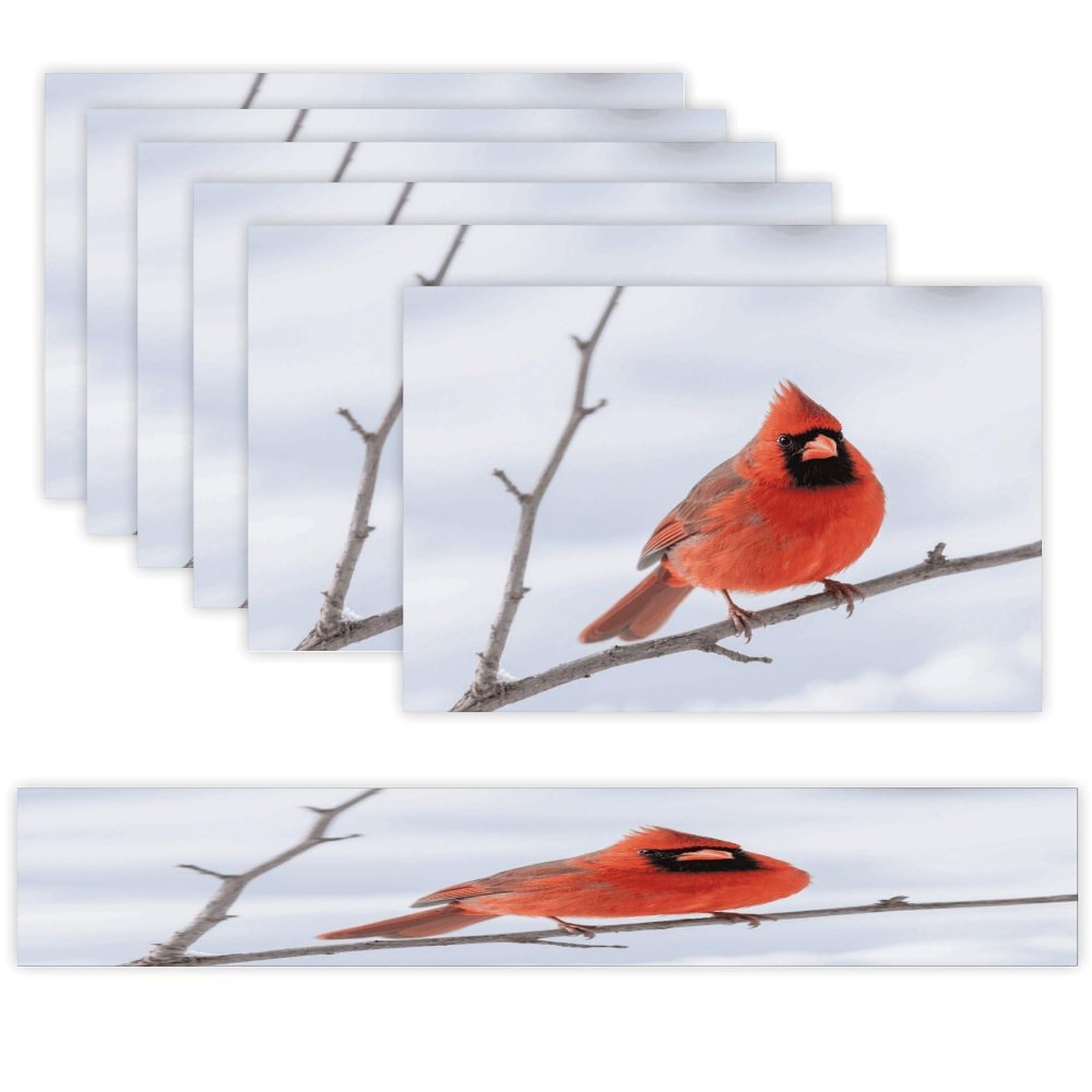 Cardinal Bird Table Runner and Placemats Set of 7 Linen Table Mat Non-Slip Place Mats Washable Placemat Heat Resistant Place Mat with Table Runner for Party Dining Decor