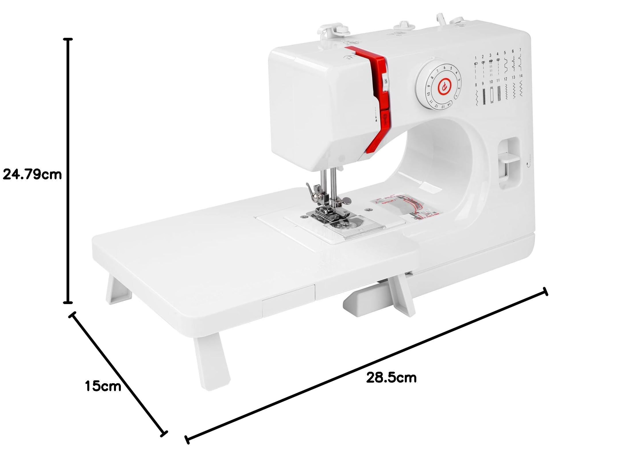 Máquina de coser para principiantes, 14 puntadas, máquina de coser con mesa deslizante, tela de algodón y juego de costura
