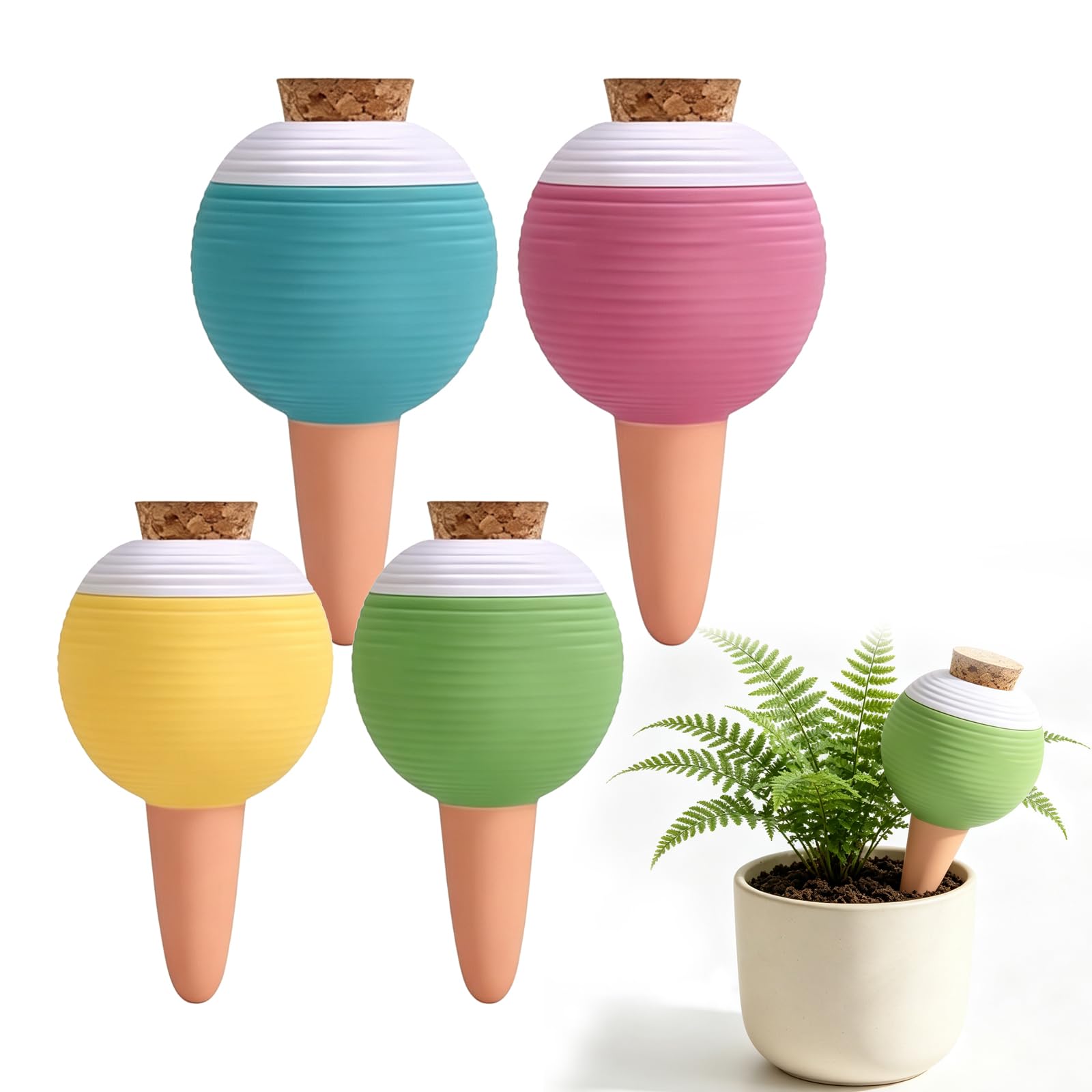 HUIXRKE 4 Pack Terracotta Watering Spikes, 430ml Self Watering Plant Spikes - Slow Release Plant Watering Devices, Plant Watering Globes for Outdoor and Indoor Plants