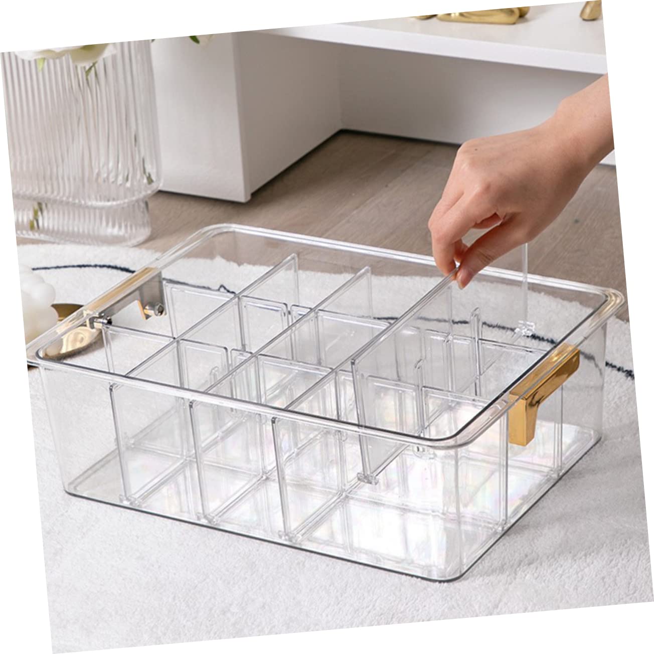 KOMBIUDA Scatola Organizer per Intimo e Calzini da Armadio Coperchio | Pet Multi-griglia, Design a Scomparti, per Guardaroba e Casa, Stile Fashion