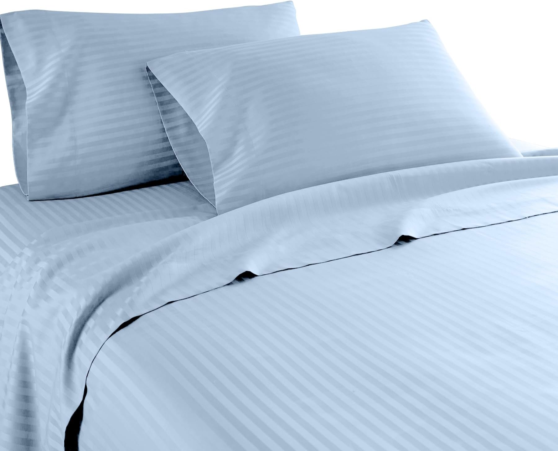 London Collection 600 Thread Count Wrinkle Resistant Woven Stripe 100% Egyptian Cotton 4 Piece Sheet Set (Queen, Blue)