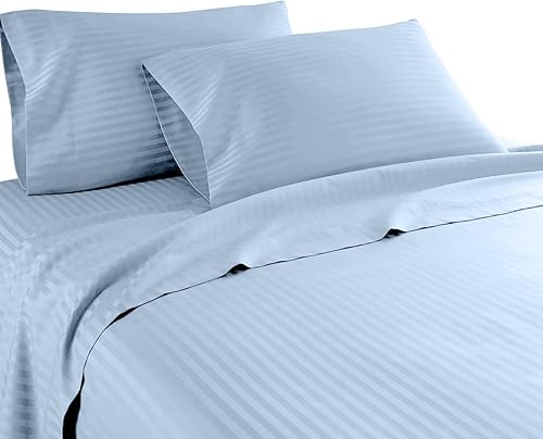 London Collection - Juego de sábanas de 600 hilos resistentes a las arrugas, 100% algodón egipcio, 4 piezas (tamaño Queen, azul)