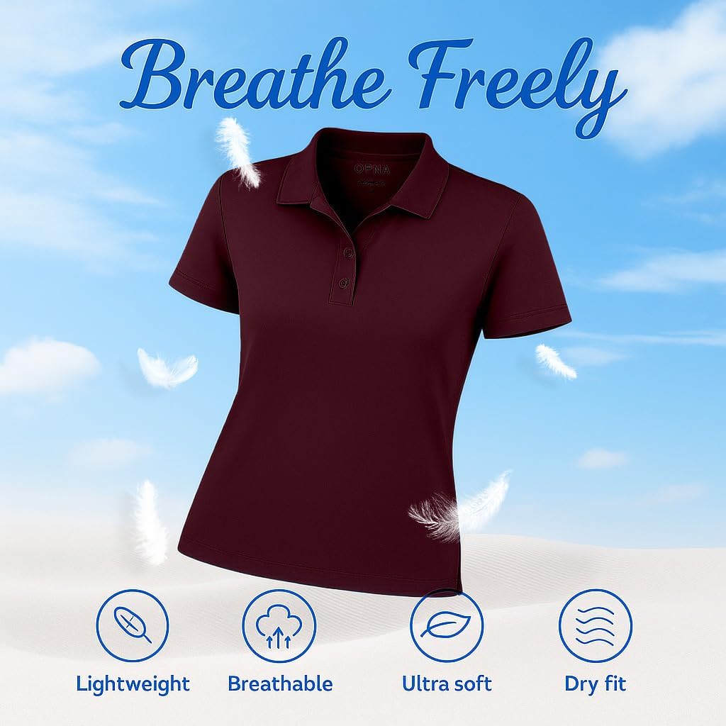 Opna Women's Dry-Fit Golf Polo Shirts 3-Button Golf Polo's in 20 Colors XS-3XL Shirt - Image 5