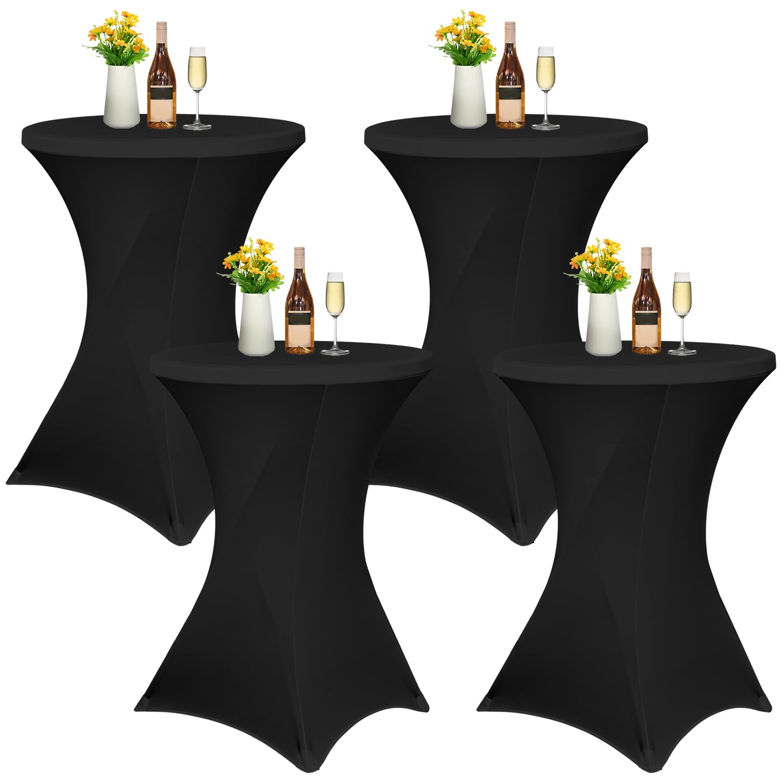 Pesonlook Paquete de 4 manteles elásticos de elastano con esquinas cuadradas de 70 x 110 cm, color negro, para mesa alta, mantel redondo para cóctel, bar, boda, cóctel, fiesta, banquete (color negro)