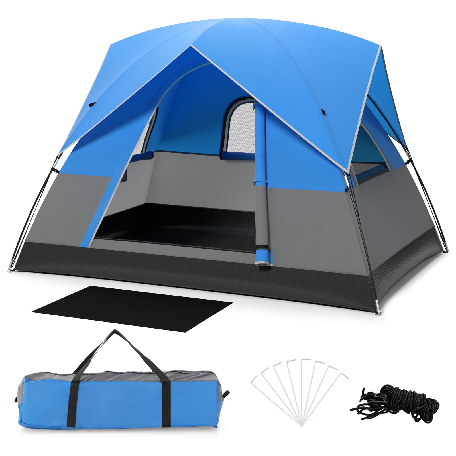 HOMASIS Tenda da campeggio per 2-3 persone, impermeabile a cupola con 3 finestre e tettuccio a pioggia, tenda da esterno con 4 corde antivento e 8 picchetti, tenda ultraleggera per trekking,