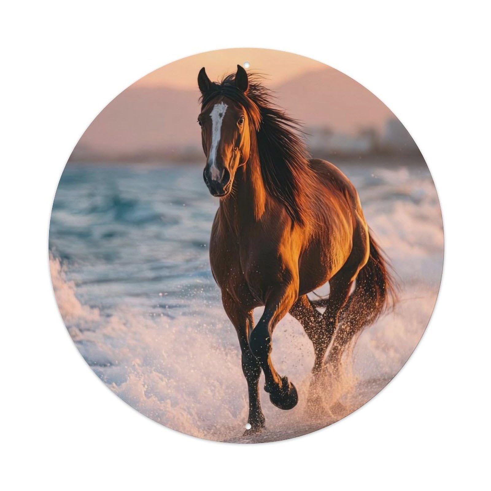 Cwbufd Vintage Style Animal Horse Running On Seaside Beach Golden Hour Vintage Metal Tin Sign Plaque Wall Decor For Cafe, Club Bar, Office, Garden Metal Poster 8X8inch