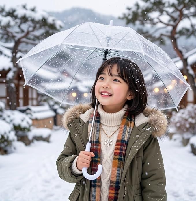 Image of Clear Transparent Windproof Umbrella Foldable Long Design, Outdoor Rain Umbrella for Camping, Hiking, Travel, Picnic, Weddings & Photoshoot Use