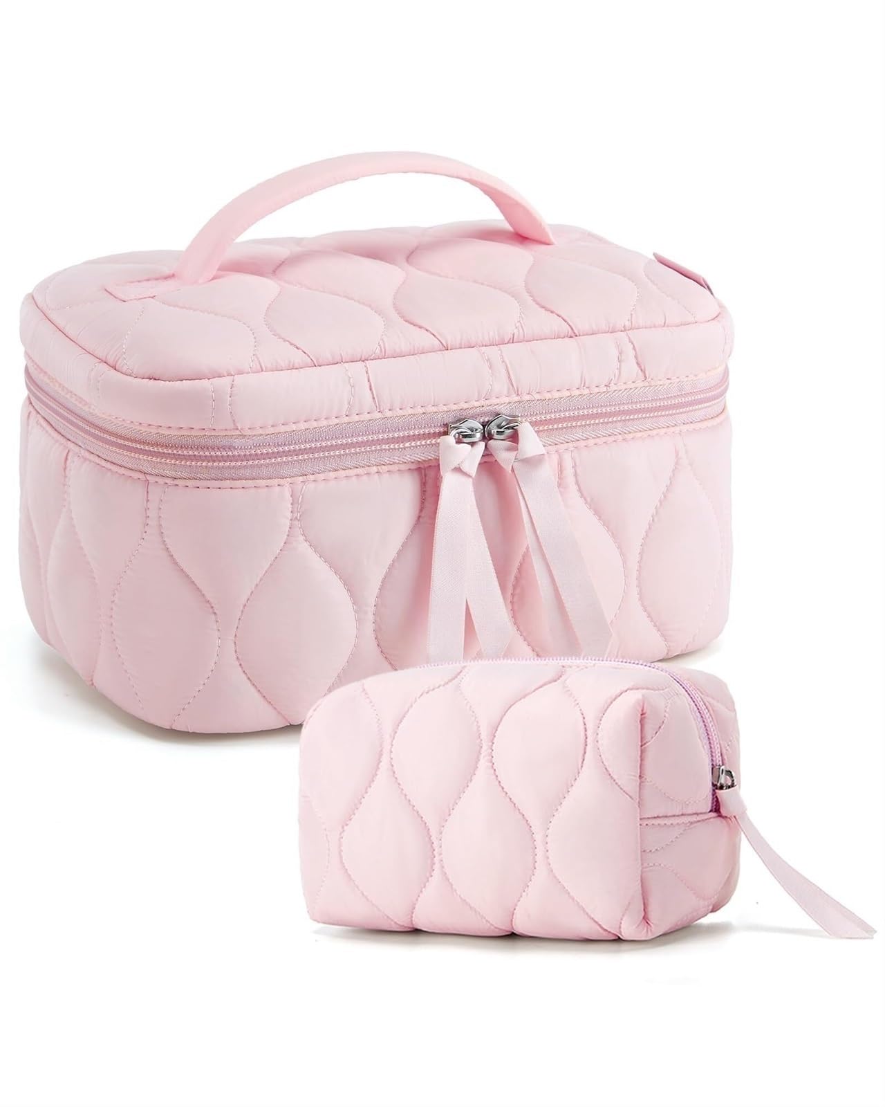RUVOO Portátil para Viaje Bolsas Bolsa De Cosméticos De Viaje, Bolsa De Cosméticos Acolchada Esponjosa, Bolsa De Maquillaje For Mujer, Bolsa De Aseo Organizador Maquillaje(Pink)