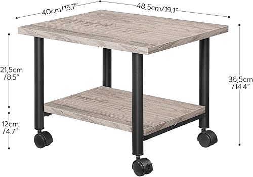 Vista 7 de HOOBRO Printer Stand, 2-Tier Industrial Under Desk Printer Cart with Shelf, Mobile Heavy Duty Storage Rack on Wheels for Home, Office, Grey and Grey