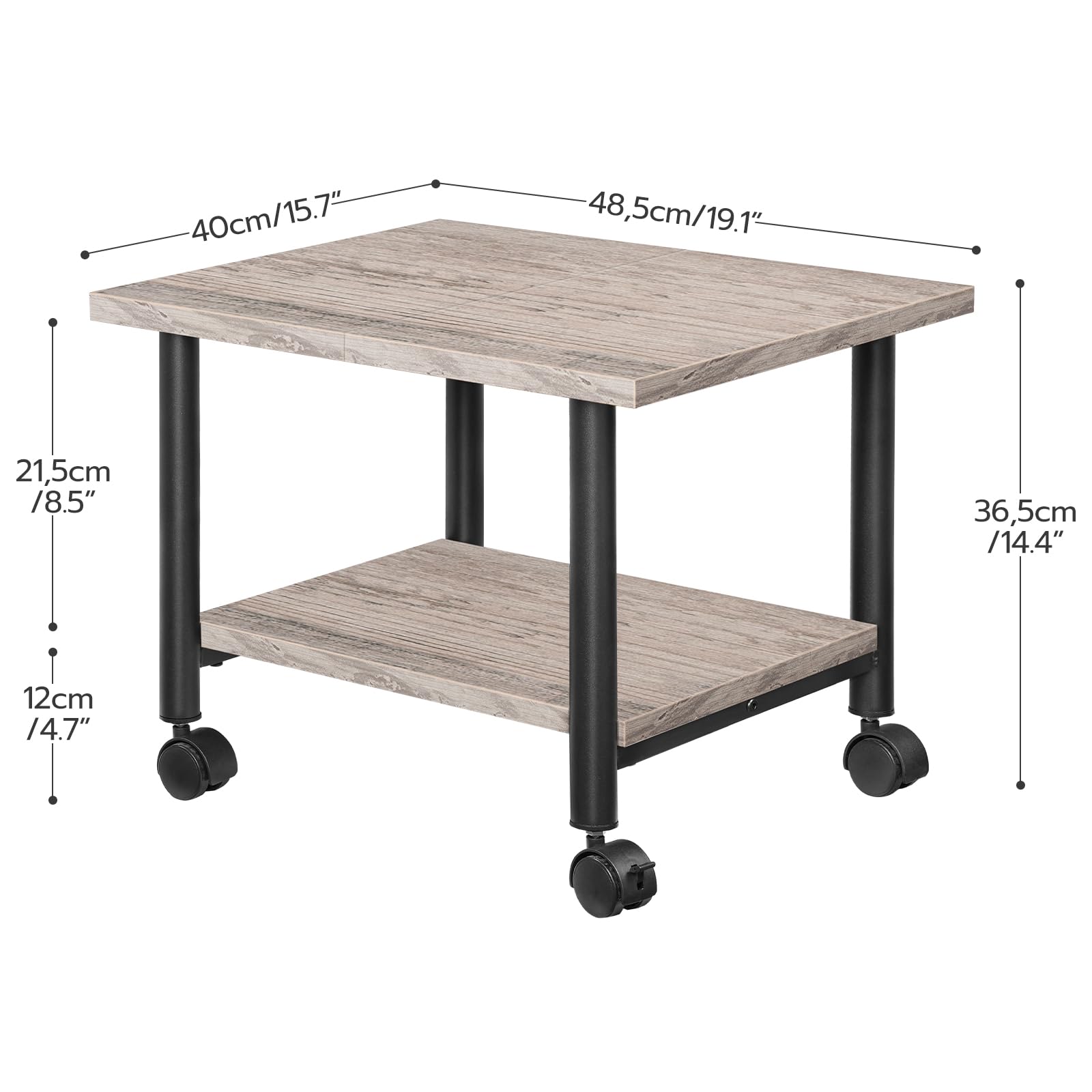 HOOBRO Soporte de Impresora, Carro Móvil con Ruedas y 2 Estantes, para Oficina, Casa, Copiadora, Escáner, Microondas, Macetas, Estructura Metálica, Greige y Negro EBG02PS01