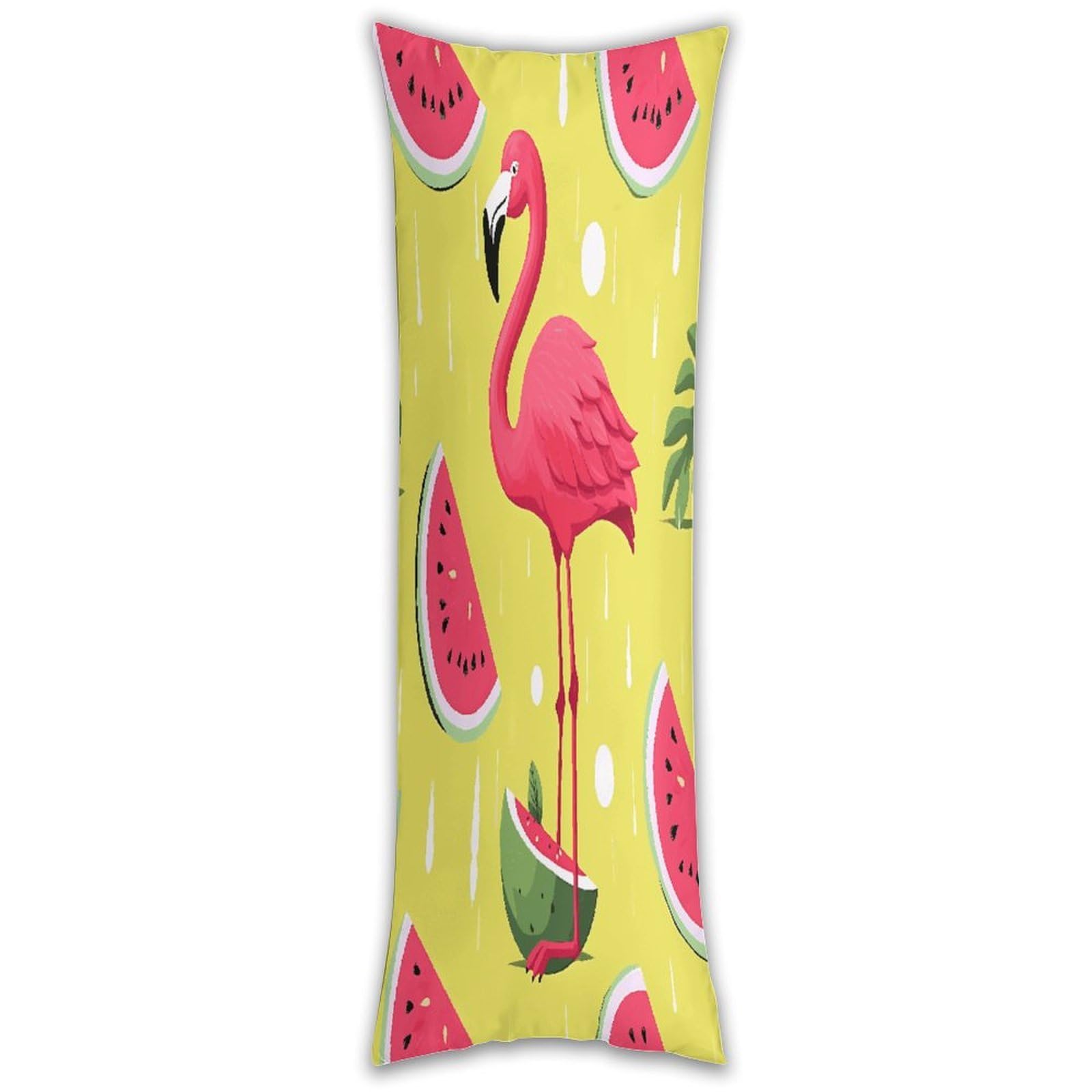 Pink Flamingo and Watermelon Long Pillow Case with Zipper Ultra Soft Microfiber Long Pillow Cover Breathable Body Pillow Protector Soft Wrinkle Pillowcase for Bed Sofa Bedroom 53 X 19 in