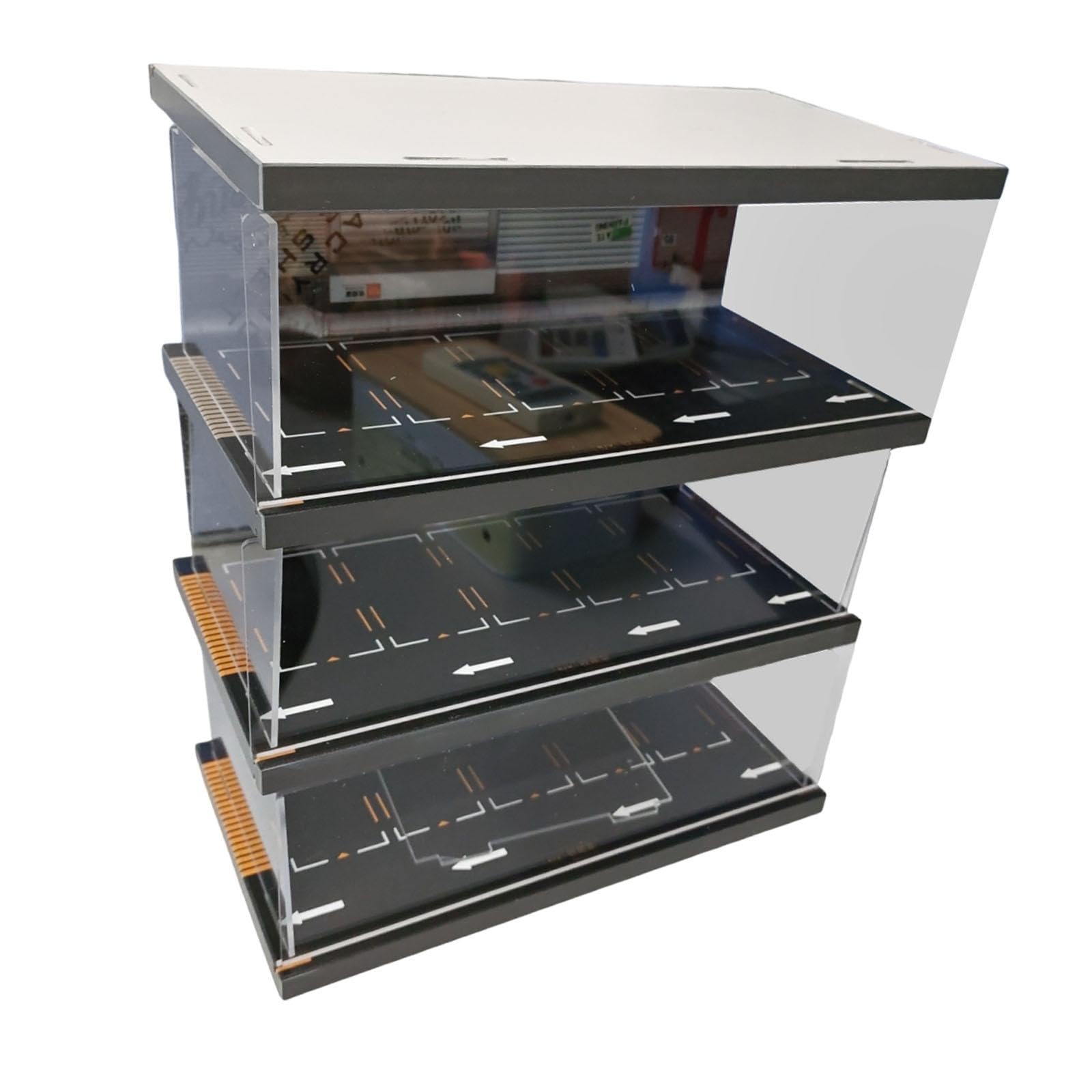 Ausstellungsständer für Modellautos, Parkplatz Simulationsvitrine, Maßstab 1:64, Acryl, Sammlergeschenk, 3 Schichten