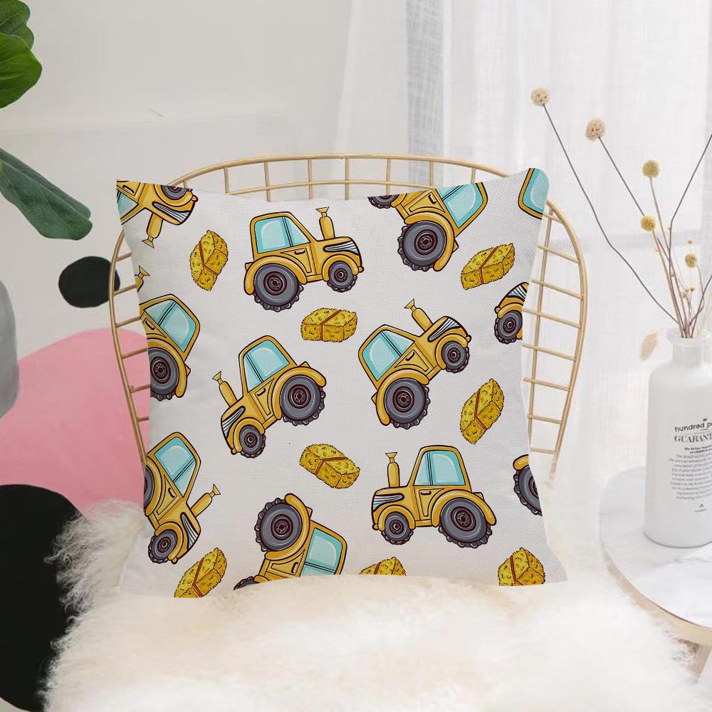 Hyosxw Seamless Pattern Yellow Tractor And Haystack - A2 Cushion Cover,Throw Pillow Case Home Decorative For Living Room Bedroom Sofa Chair 18X18 Inch,Seamless Pattern Yellow Tractor And Haystack Harvest,Pillowcase 45X45cm