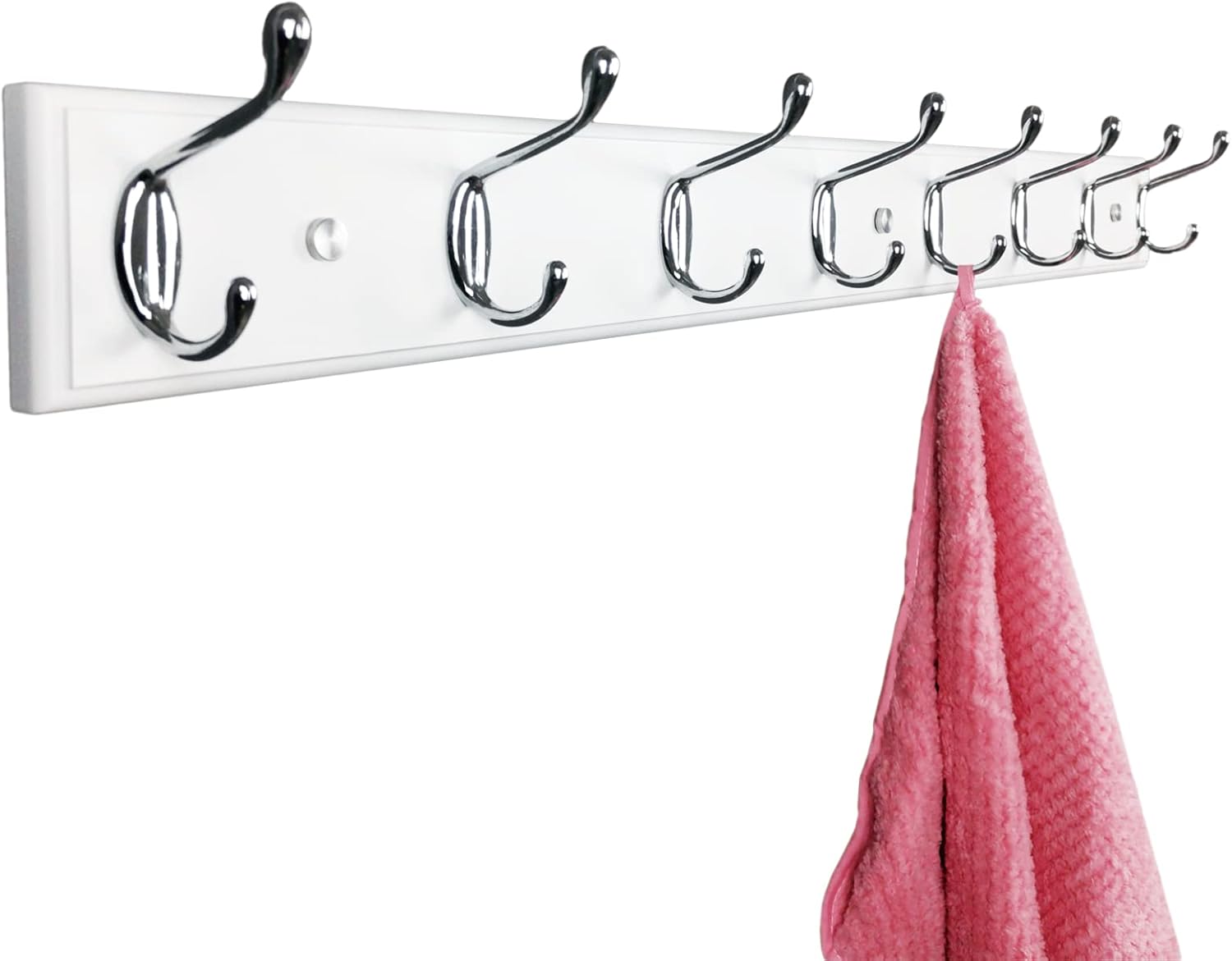 Wooden Wall Mounted Coat Rack 31 inch (80cm) with 8 Silver Hooks, Lang White Wall Coat Rack, Wood Wall Coat Hook Rack for Entrance, Hallway, Bedroom, White Wall Clothes Hanger, BS-80-8