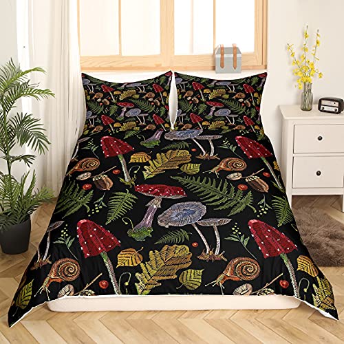 Loussiesd Kids Mushroom Bedding Set Mushrooms Snail Leaf Duvet Cover for Boys Girls Teens Bedroom Nature Botanical Animal Comforter Cover Wild Plants Bedding & Linen King Size - Image 3