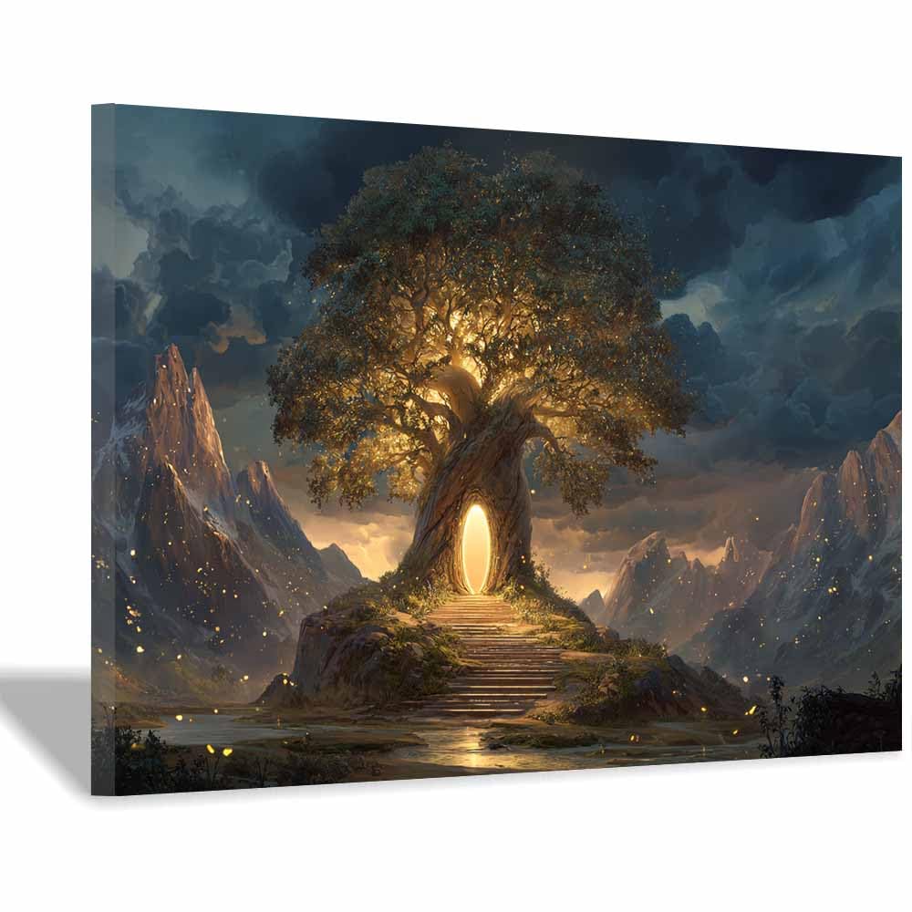 HOQIU Wall Pictures Cosmicse e Planet Tree tree poster, landscape wall art, for Living Room Bedroom Bathroom.(Multicolor)-30x40cm Framed