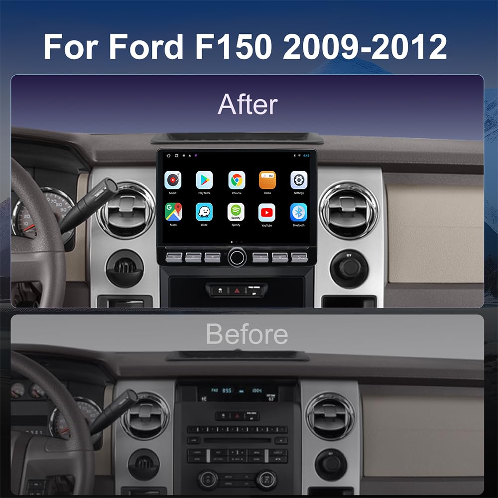 4G LTE QLED Radio for Ford F150 2009-2012 Upgrade | 8-Core CPU Touch Screen Stereo | Wireless CarPlay & Android Auto | Support OEM Camera & Steering Wheel Control | Free Camera