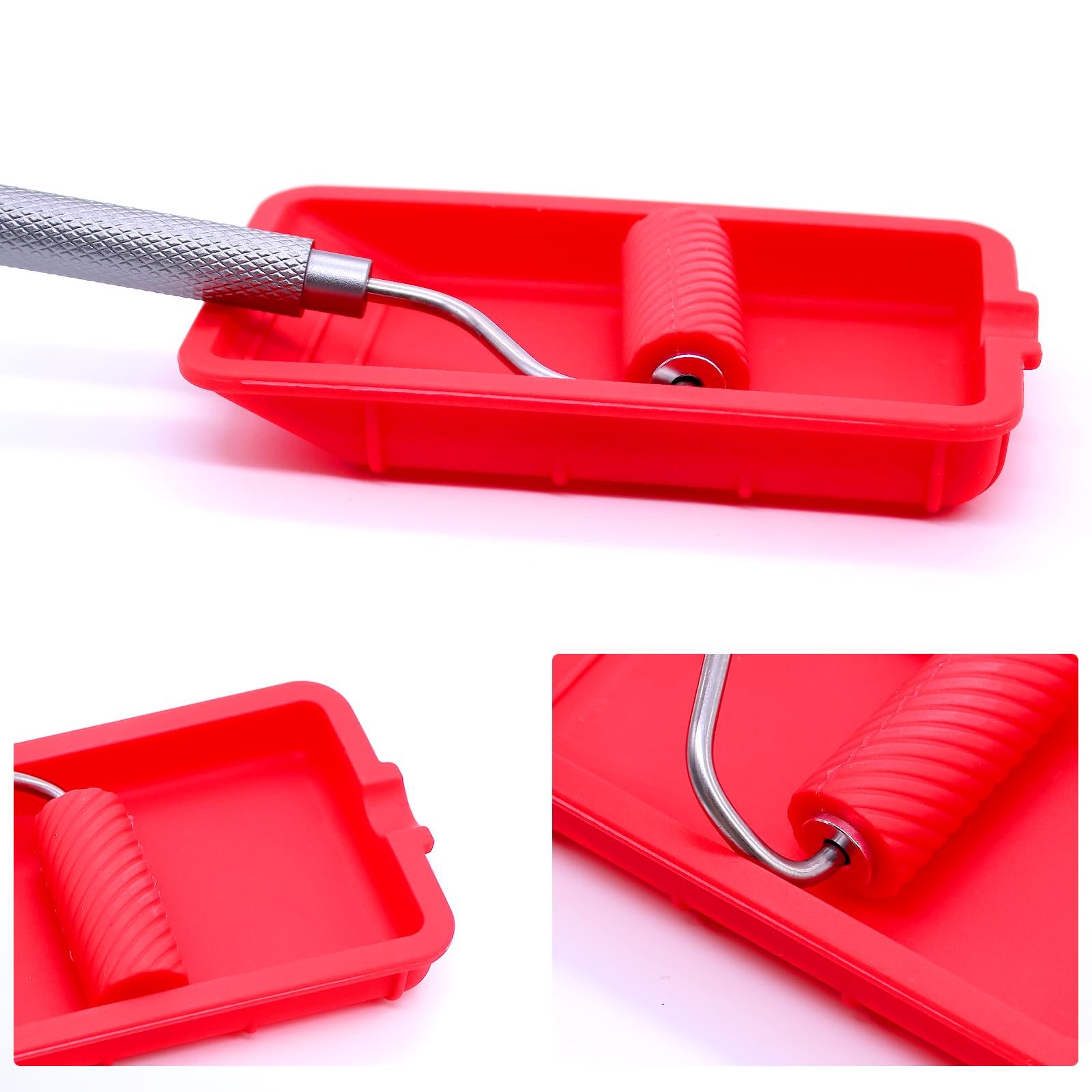 Rullo per Colla, Riutilizzabile, Colore Rosso, Set di Pennelli per Legno con Vassoio in Silicone per Lavori Artigianali e Progetti Adesivi
