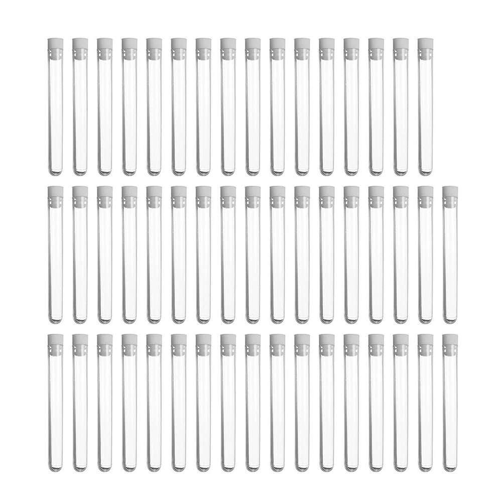 100Pcs/set Clear Plastic Test Tube 12x100mm with Cap U-Shaped Bottom Long Transparent Test Tube Lab Supplies