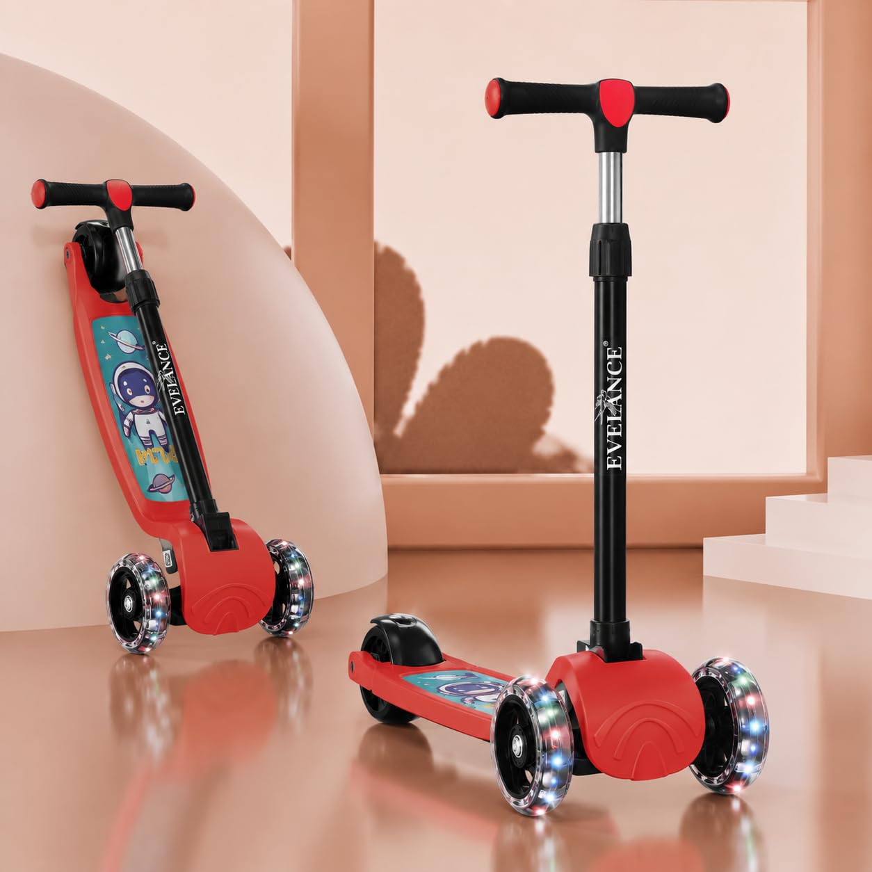 Kids Kick Scooter with LED Wheels & Adjustable Height - Capacity 50kg- for Baby 3+ Year Old boy & Girl - Skate, Red-image-30
