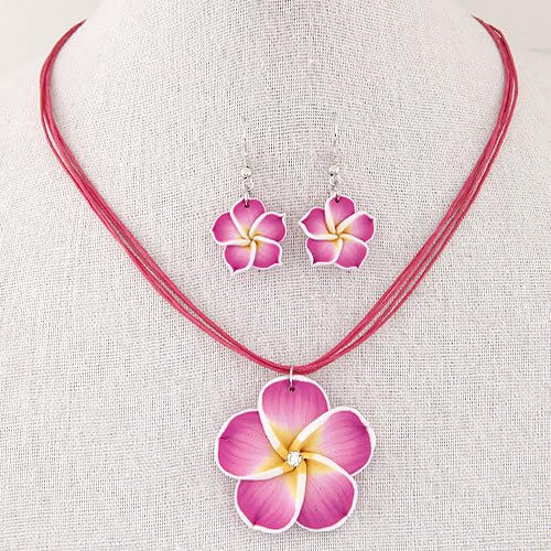 Hawaiian Plumeria Rubra Earrings Necklace Set Bohemia Tropical Flower Dangle Earrings Luau Beach Party Accessories for Women Jewelry2