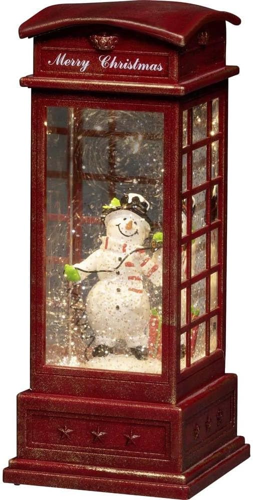 KonstsmideLantern : Snowman in Red Telephone Box : Water Filled : Battery Operated & Timer : 4367-550