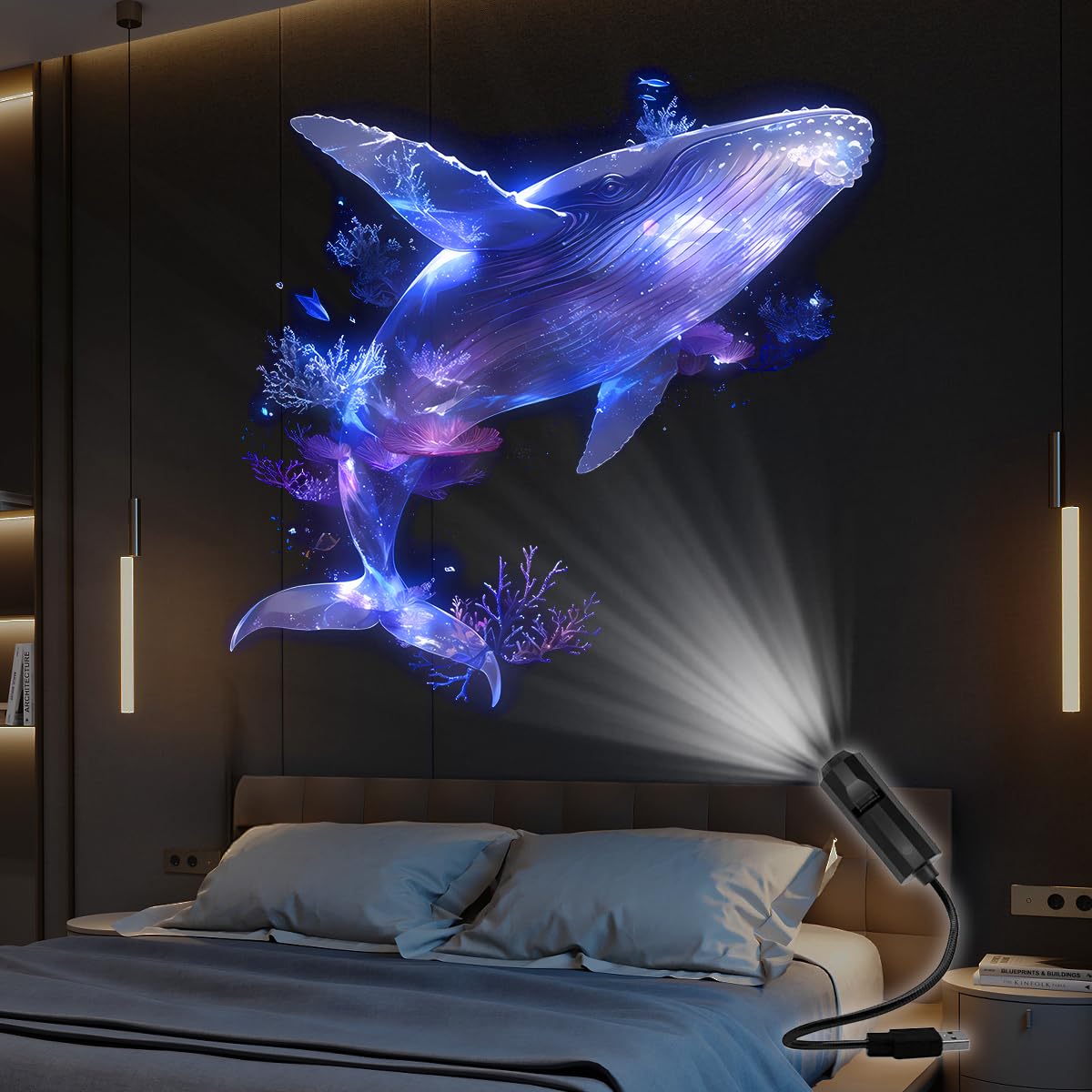 LED Pattern Projection Night Light, Whale Jellyfish Starfish Butterfly Projector Light, Decorative Atmosphere Lamp for Wall Ceiling Floor